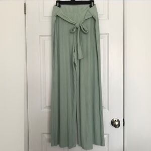 NWOT Claudel Lingerie Tie Belt Wide Leg Pants XL Muted Green Ribbed